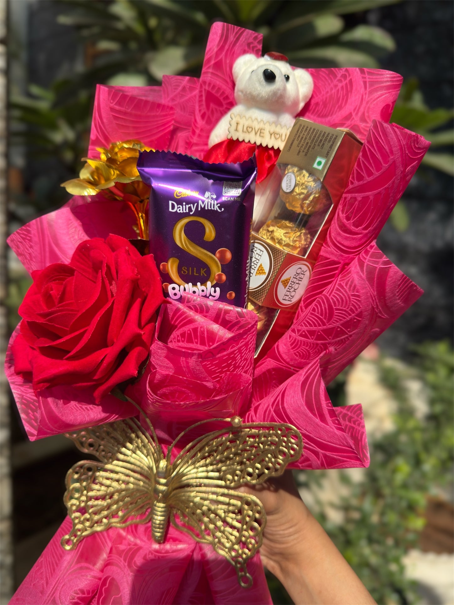 Embroidered Romance Chocolate Bouquet - A Ferrero Rocher segment