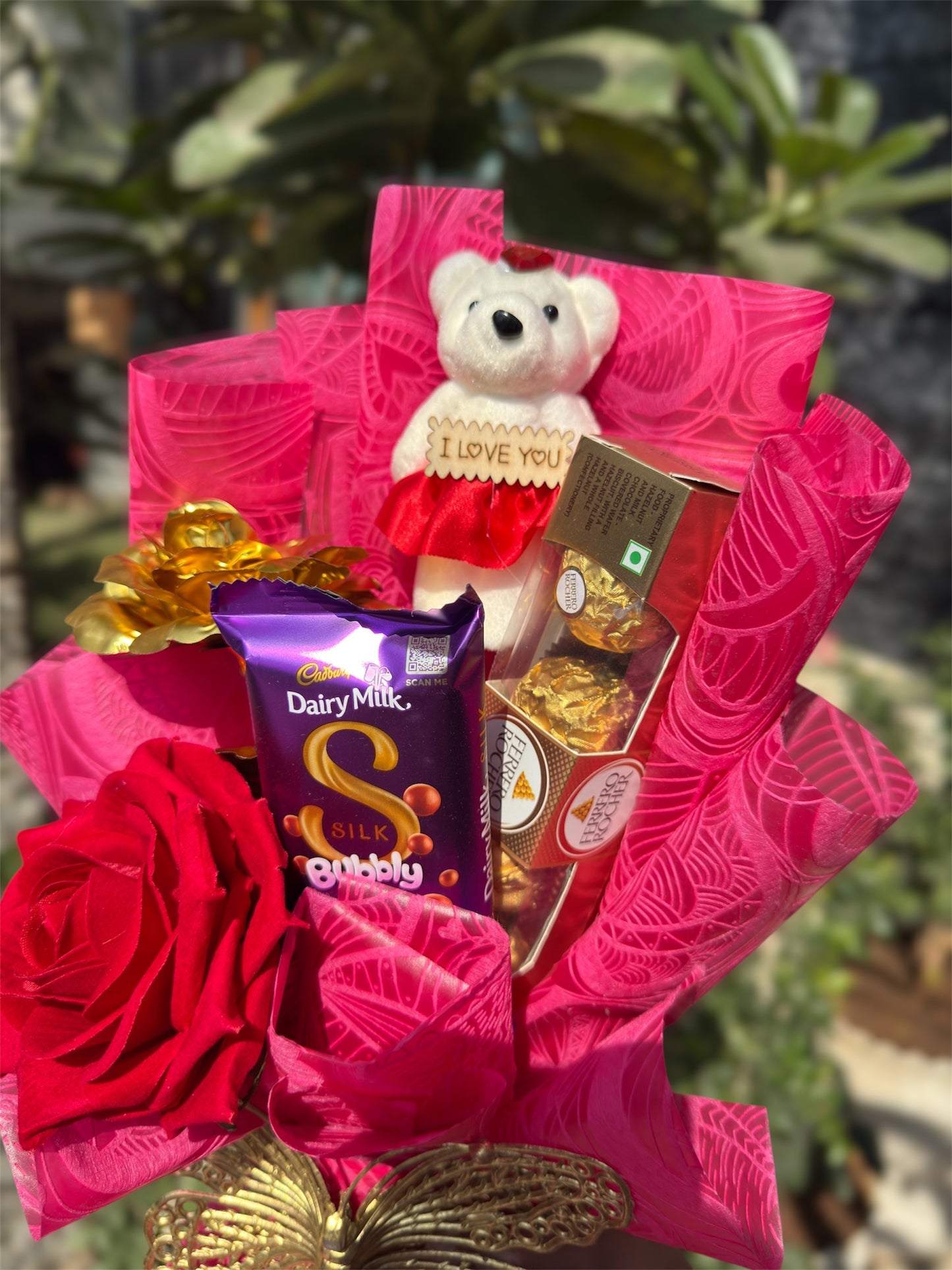 Embroidered Romance Chocolate Bouquet - A Ferrero Rocher segment
