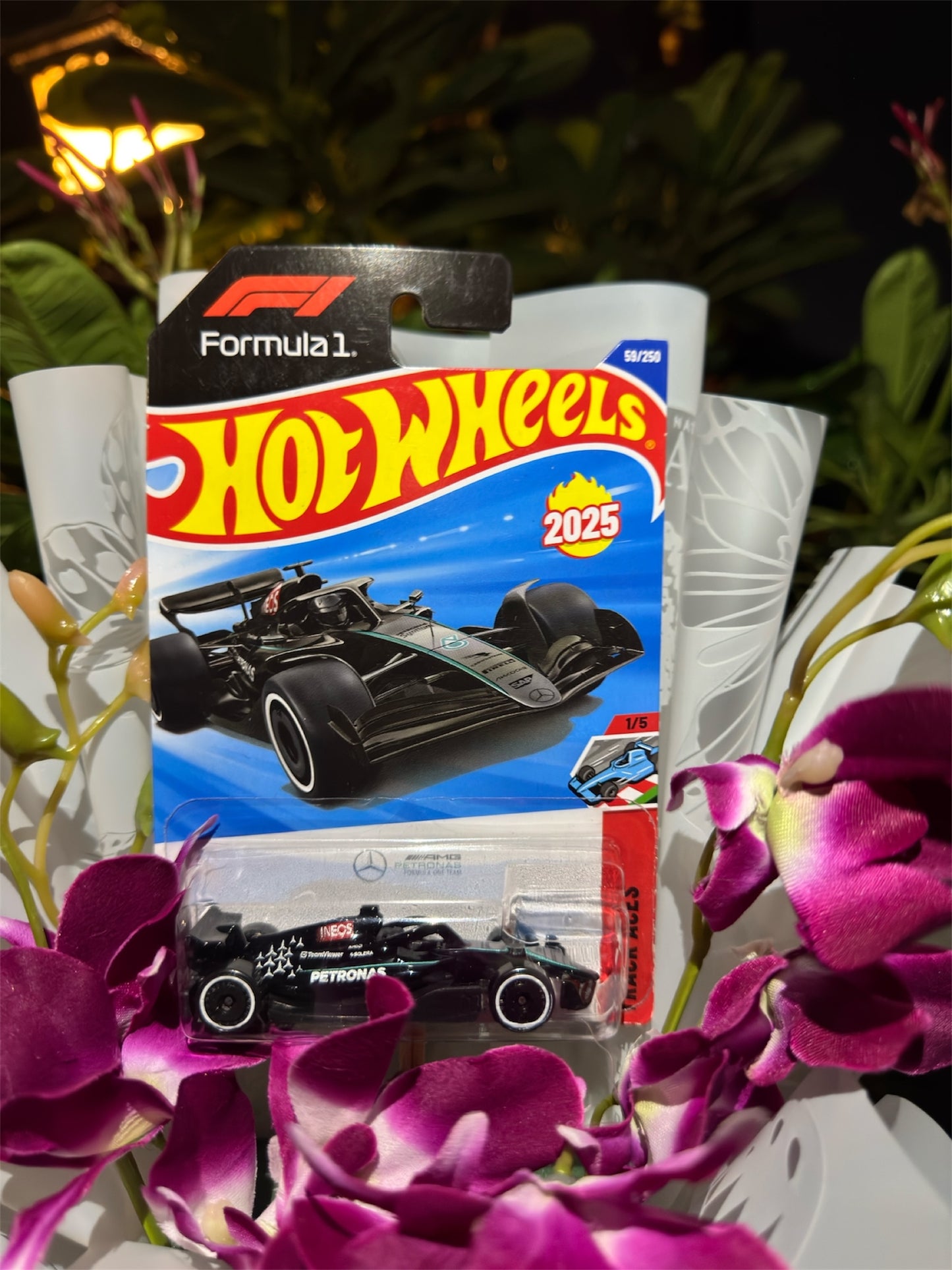 Hot Wheels Bouquet – Mercedes-AMG Petronas F1 with Royal Purple Orchids