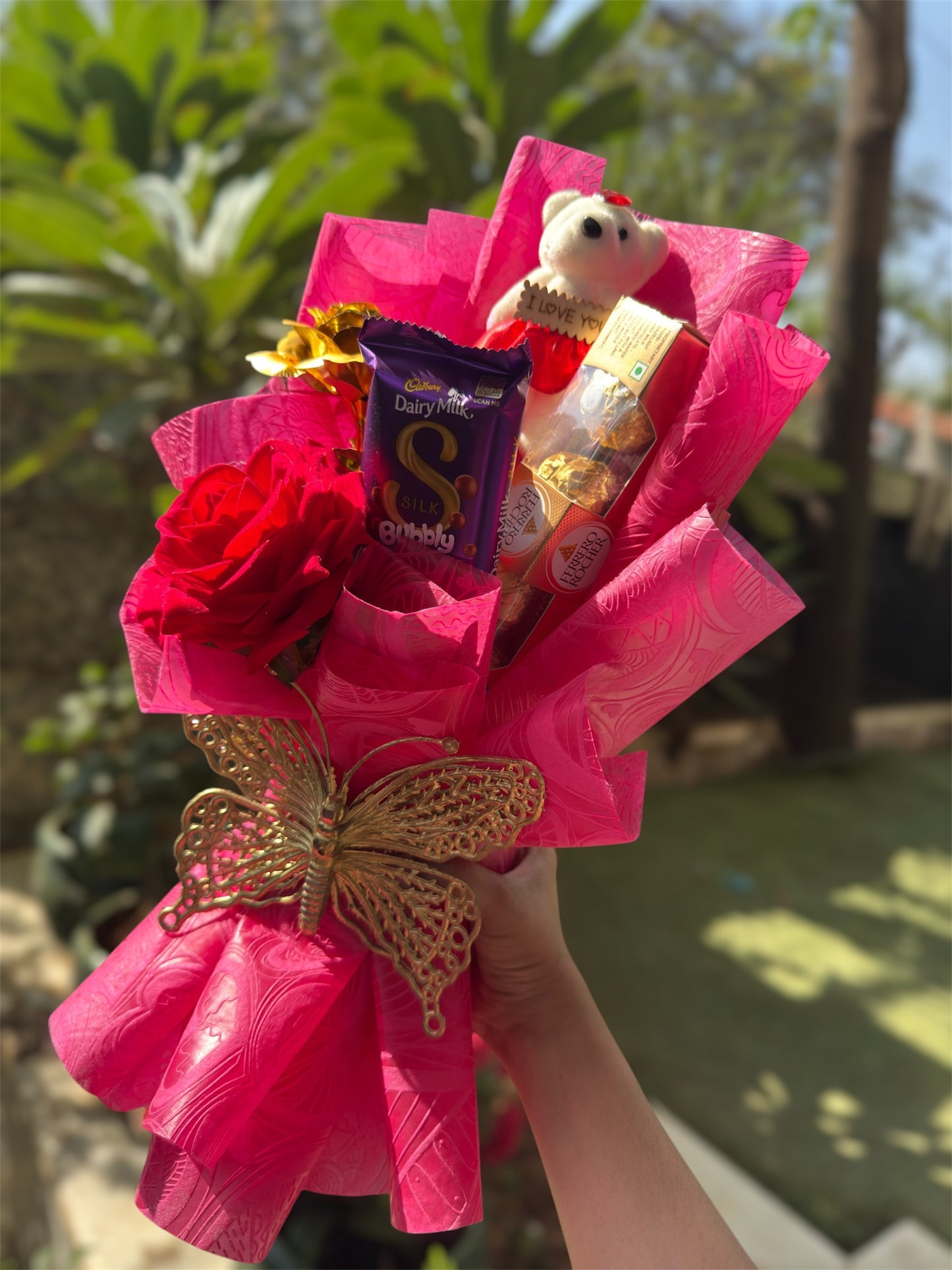 Embroidered Romance Chocolate Bouquet - A Ferrero Rocher segment