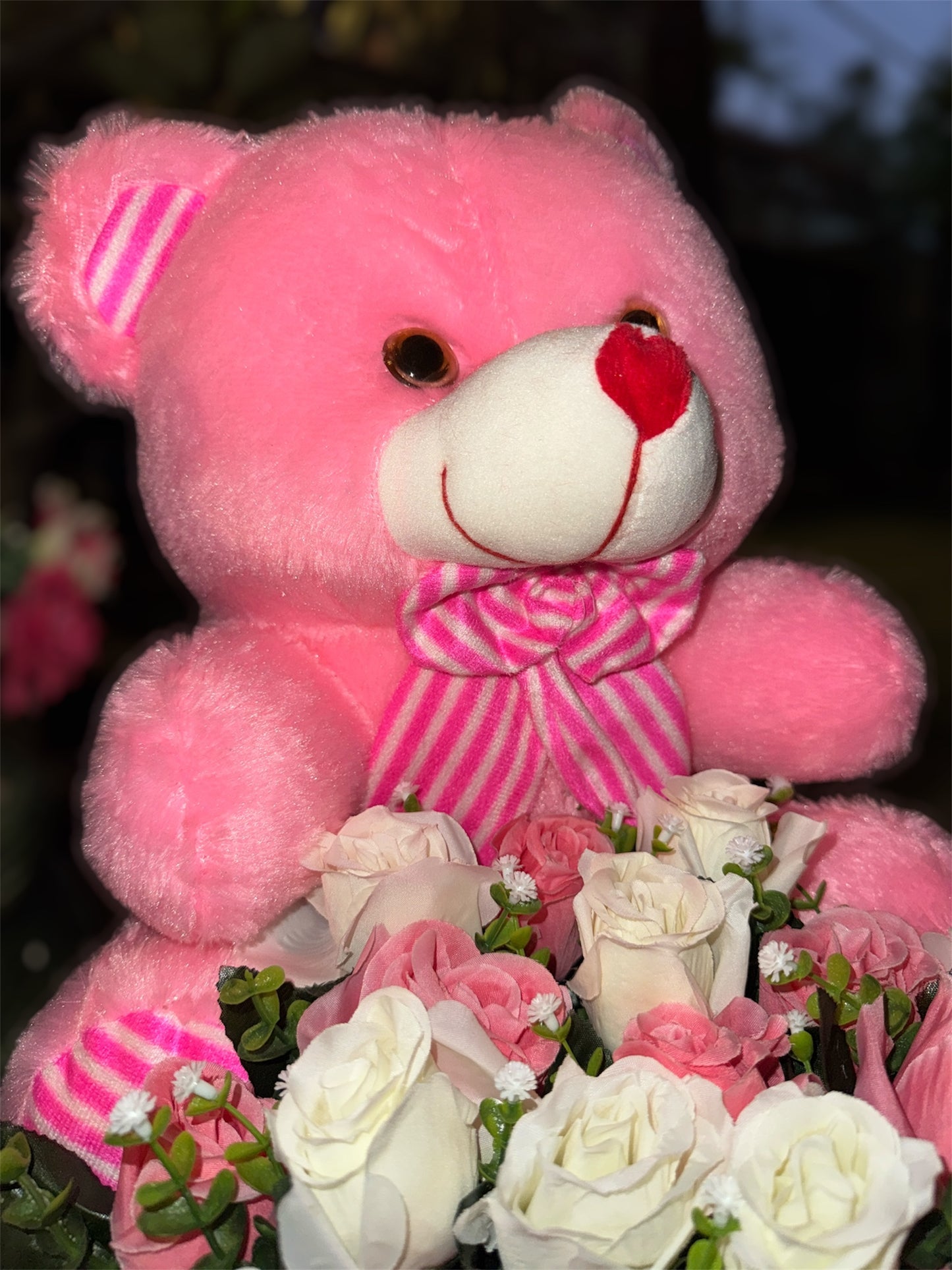 Pink White Roses Teddy Bouquet