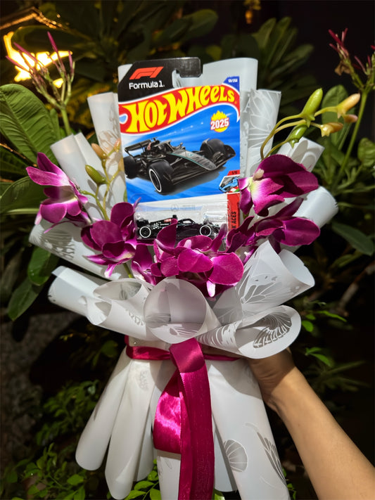 Hot Wheels Bouquet – Mercedes-AMG Petronas F1 with Royal Purple Orchids