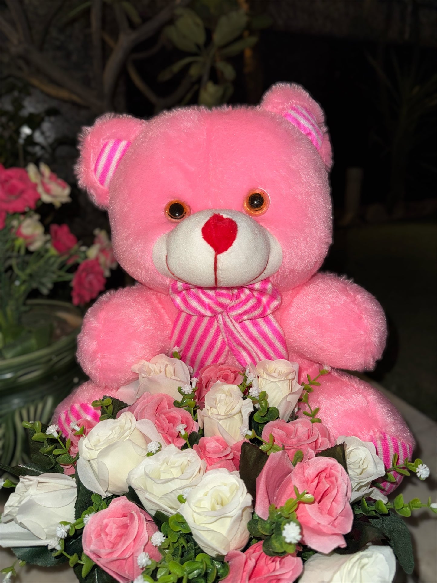 Pink White Roses Teddy Bouquet