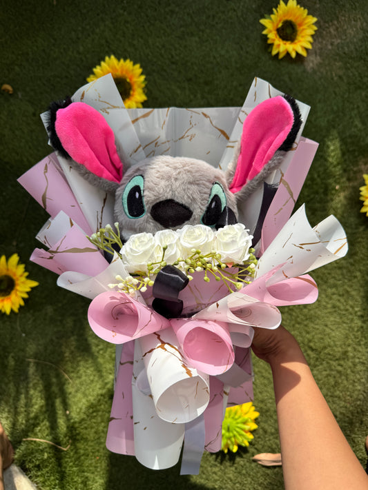 Disney Lilo Teddy with White Roses Bouquet – Cute & Elegant Gift