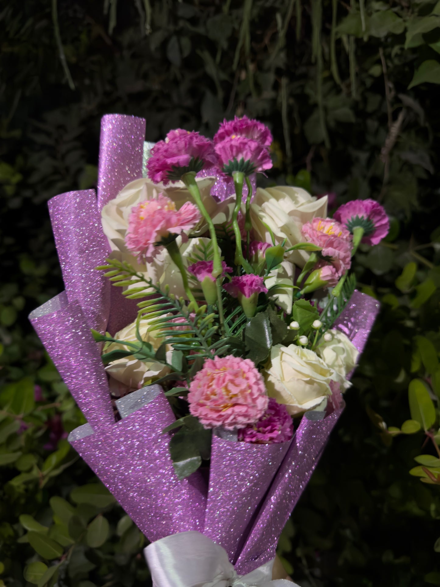 Pink White Flower Glitter Bouquet