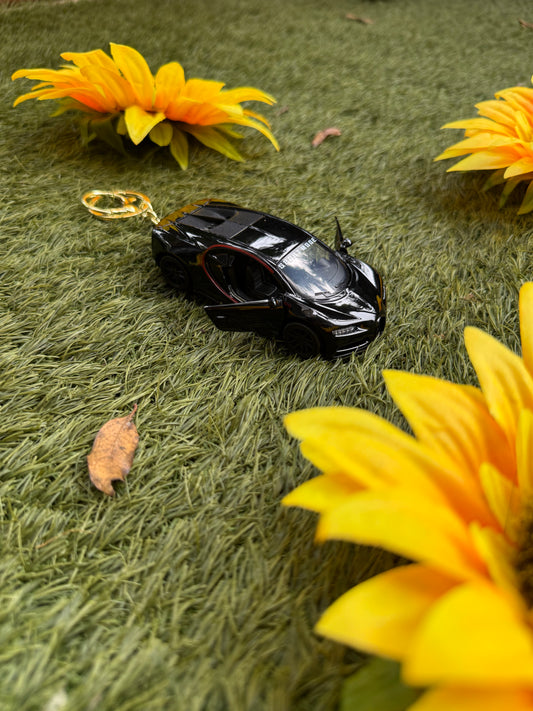 Premium Black Bugatti Chiron Metal Car Keychain – Ultimate Luxury & Power