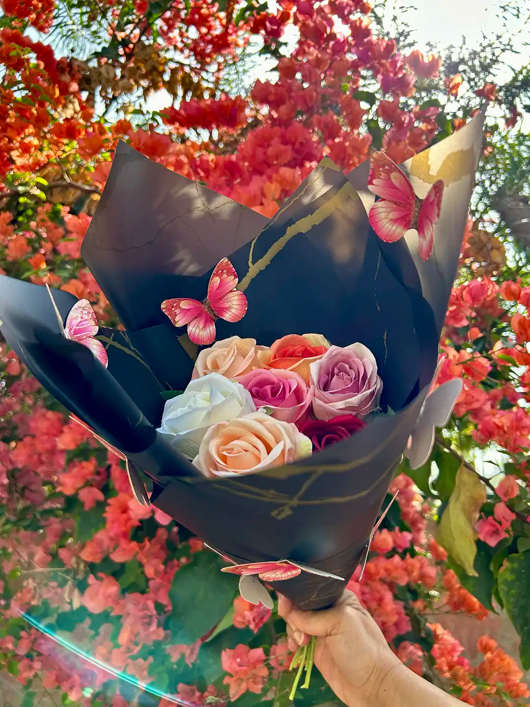 Butterfly Colourful Roses Flower Bouquet