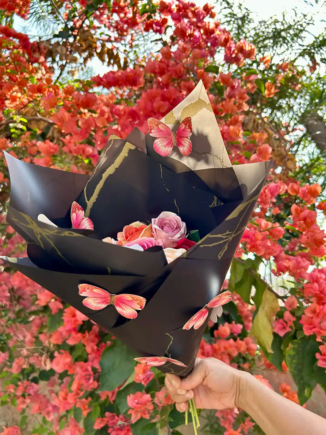 Butterfly Colourful Roses Flower Bouquet