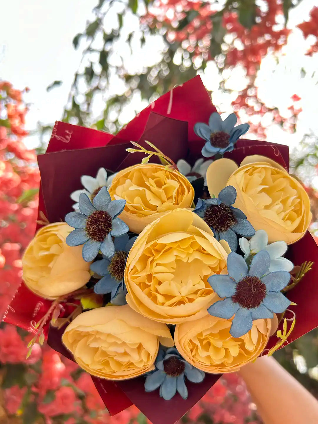 Yellow Blue Summer Flower Bouquet