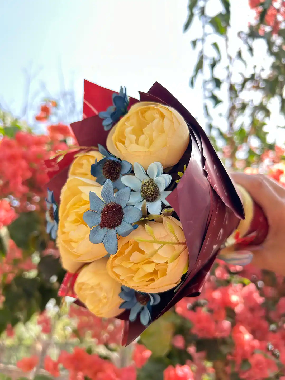 Yellow Blue Summer Flower Bouquet
