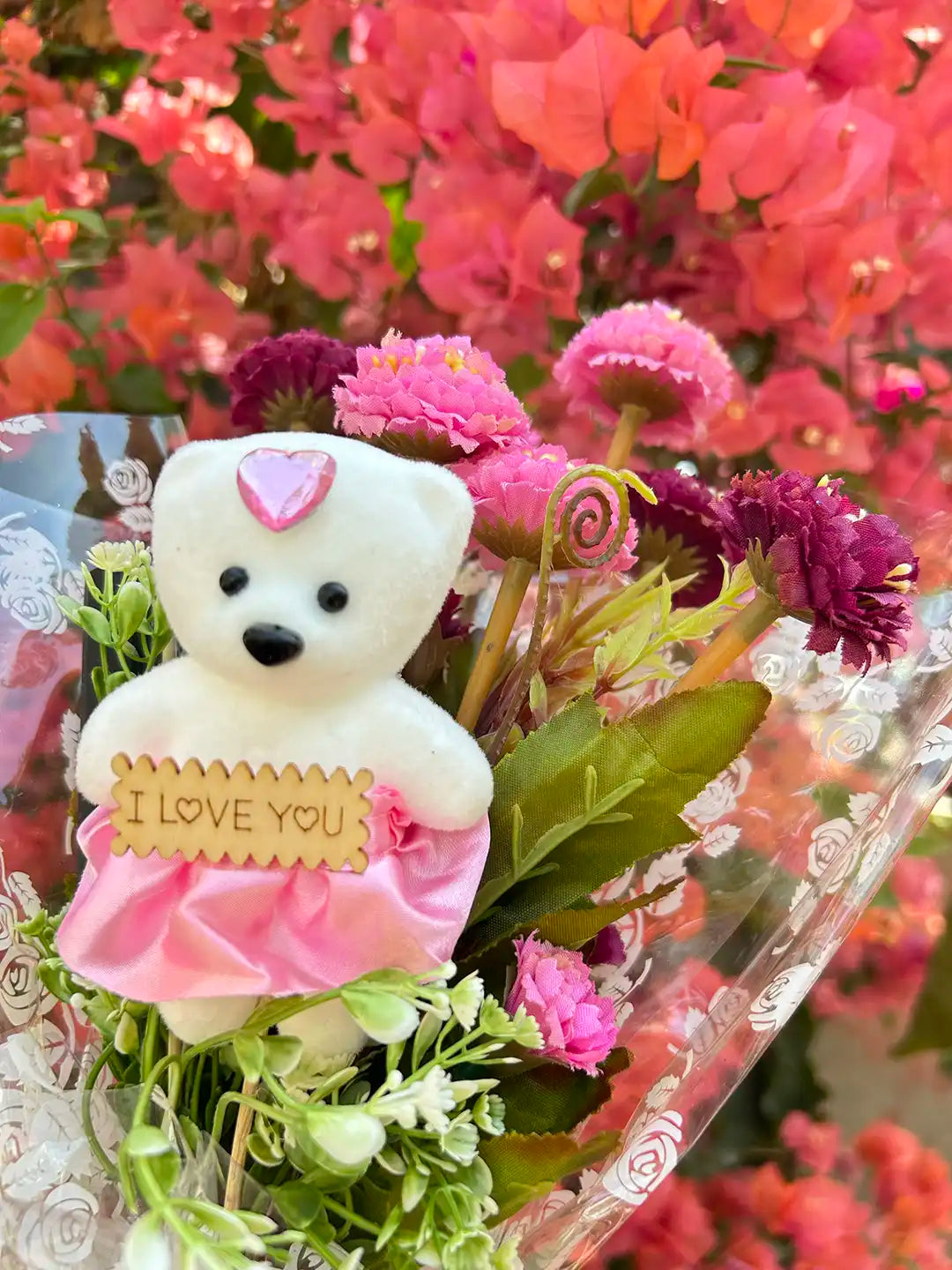 Pink Flower Teddy Lipstick Bouquet