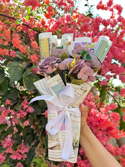 Newspaper Purple Flower Bouquet