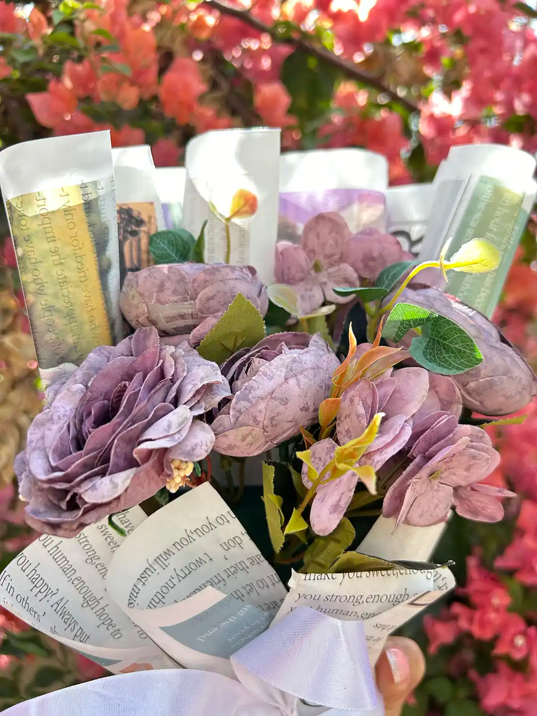 Newspaper Purple Flower Bouquet