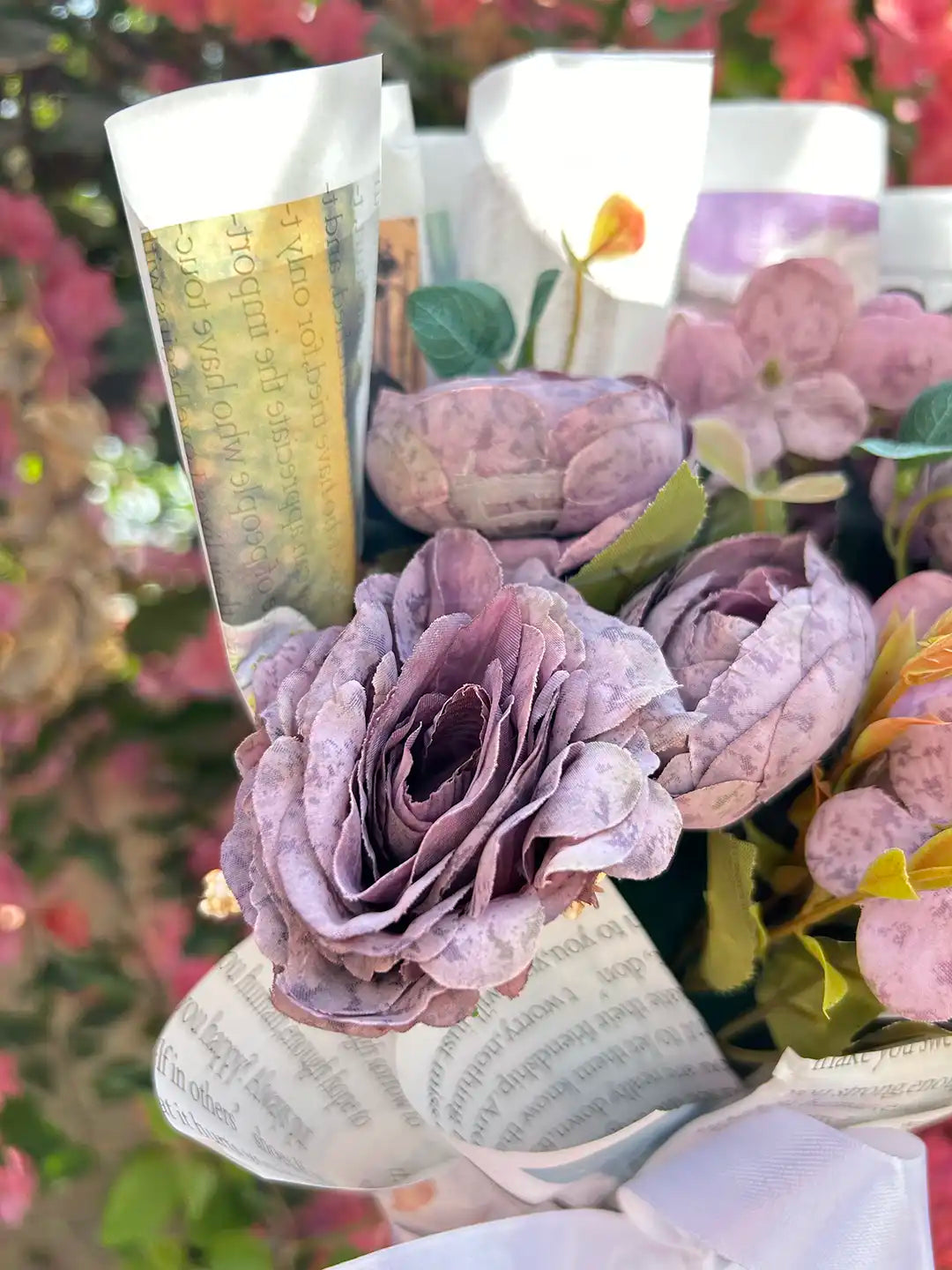 Newspaper Purple Flower Bouquet
