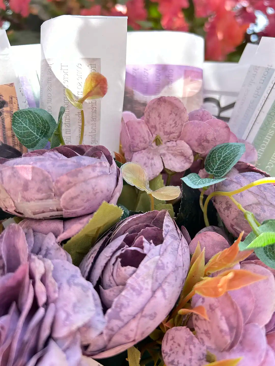 Newspaper Purple Flower Bouquet