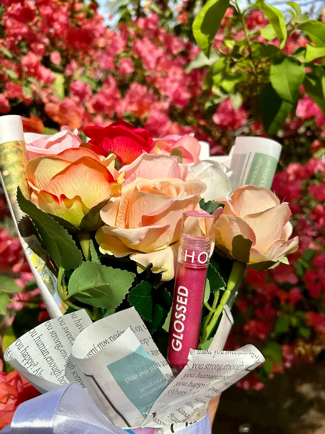 Newspaper Multi Color Rose Flower Bouquet