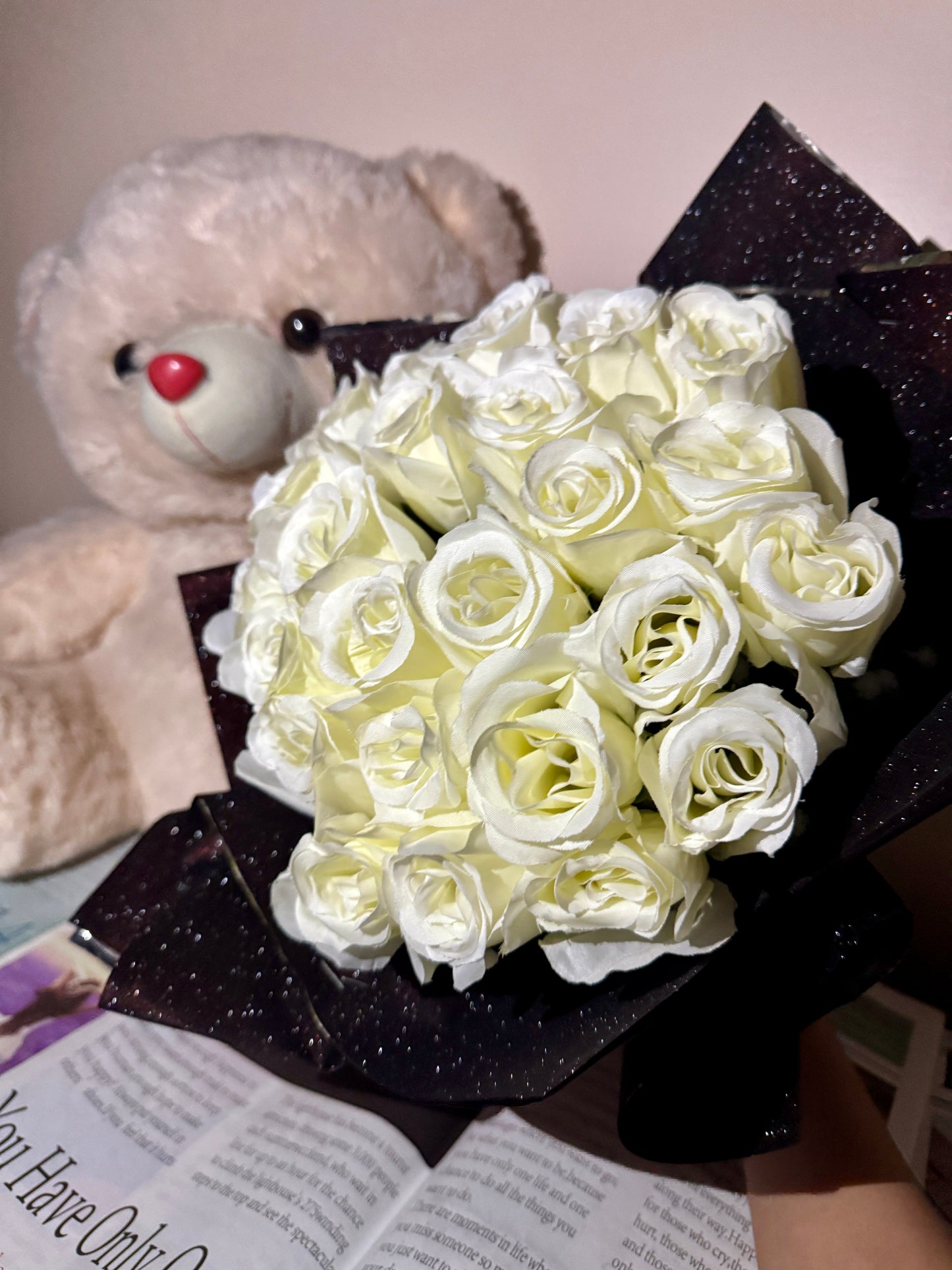 White Rose Glitter Bouquet