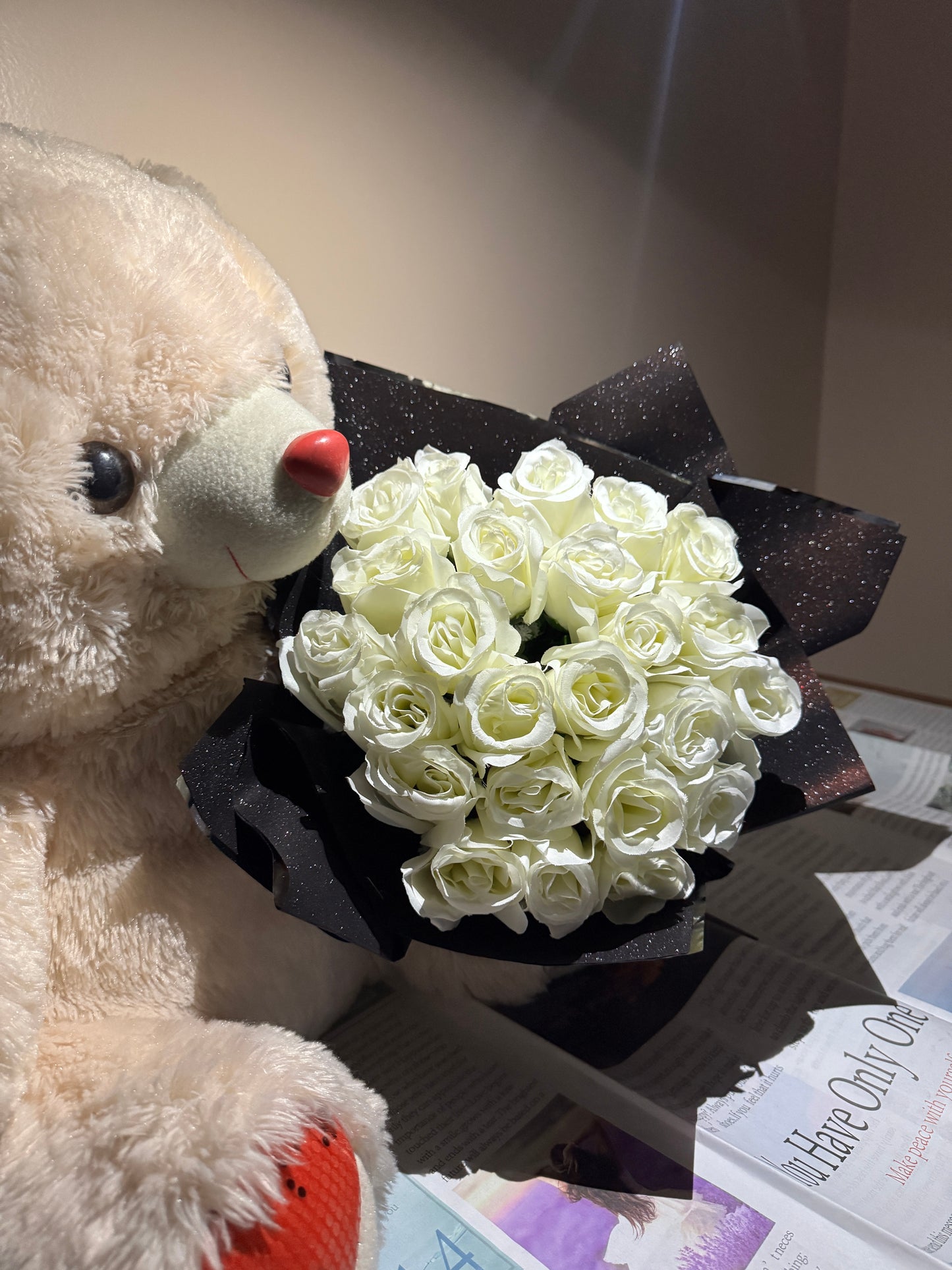 White Rose Glitter Bouquet
