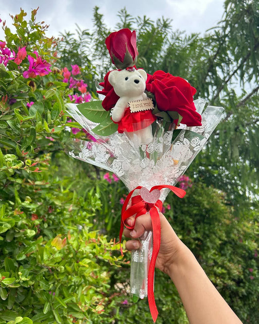 Red Rose Teddy Lipstick Bouquet