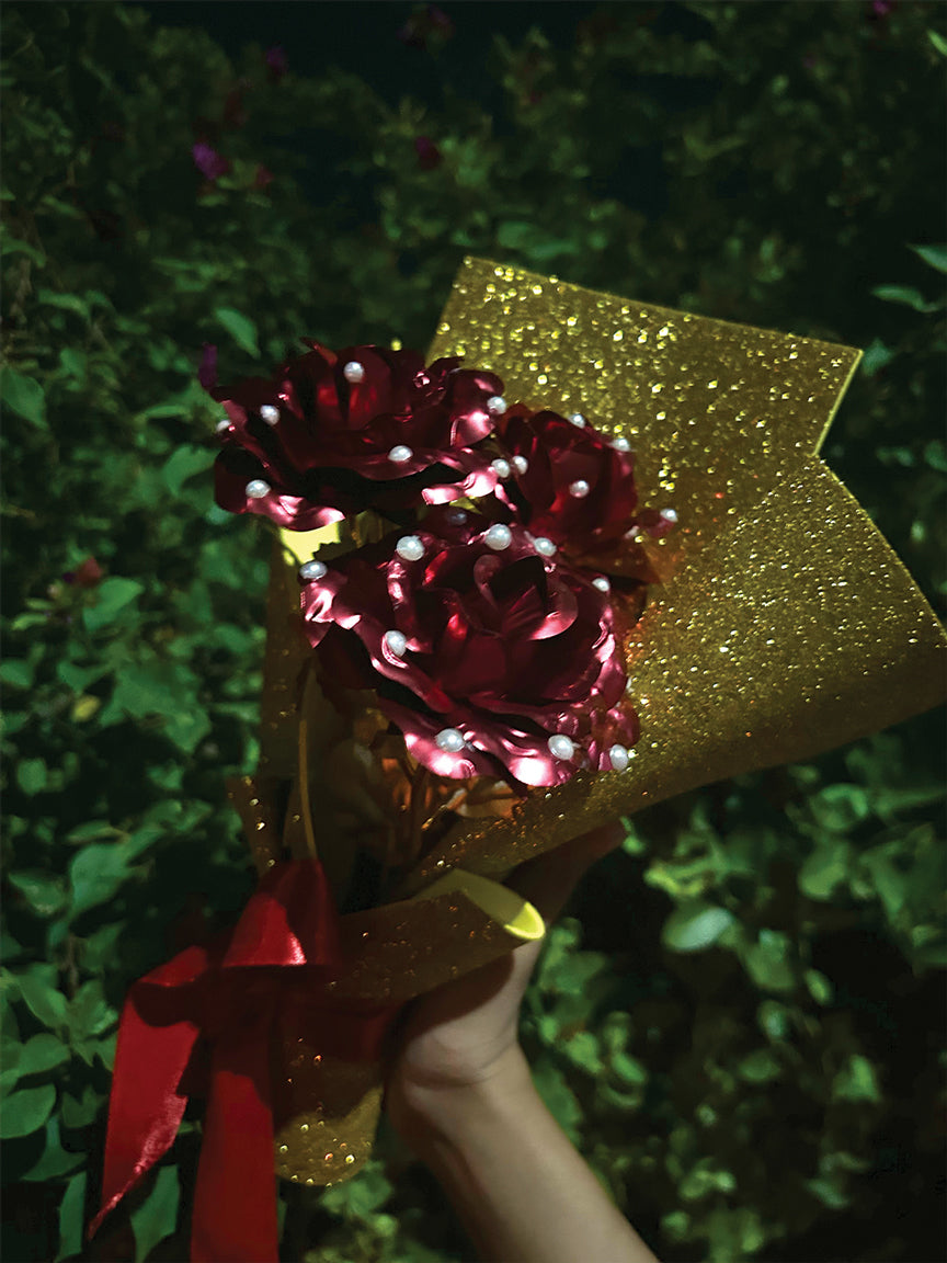 Metallic Rose Pearl Glitter Bouquet