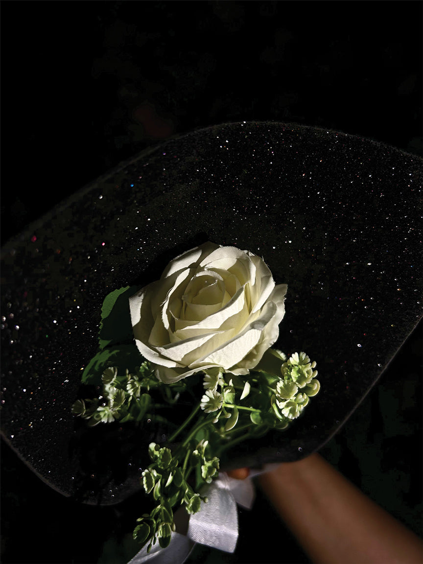 Single White Rose Glitter Bouquet