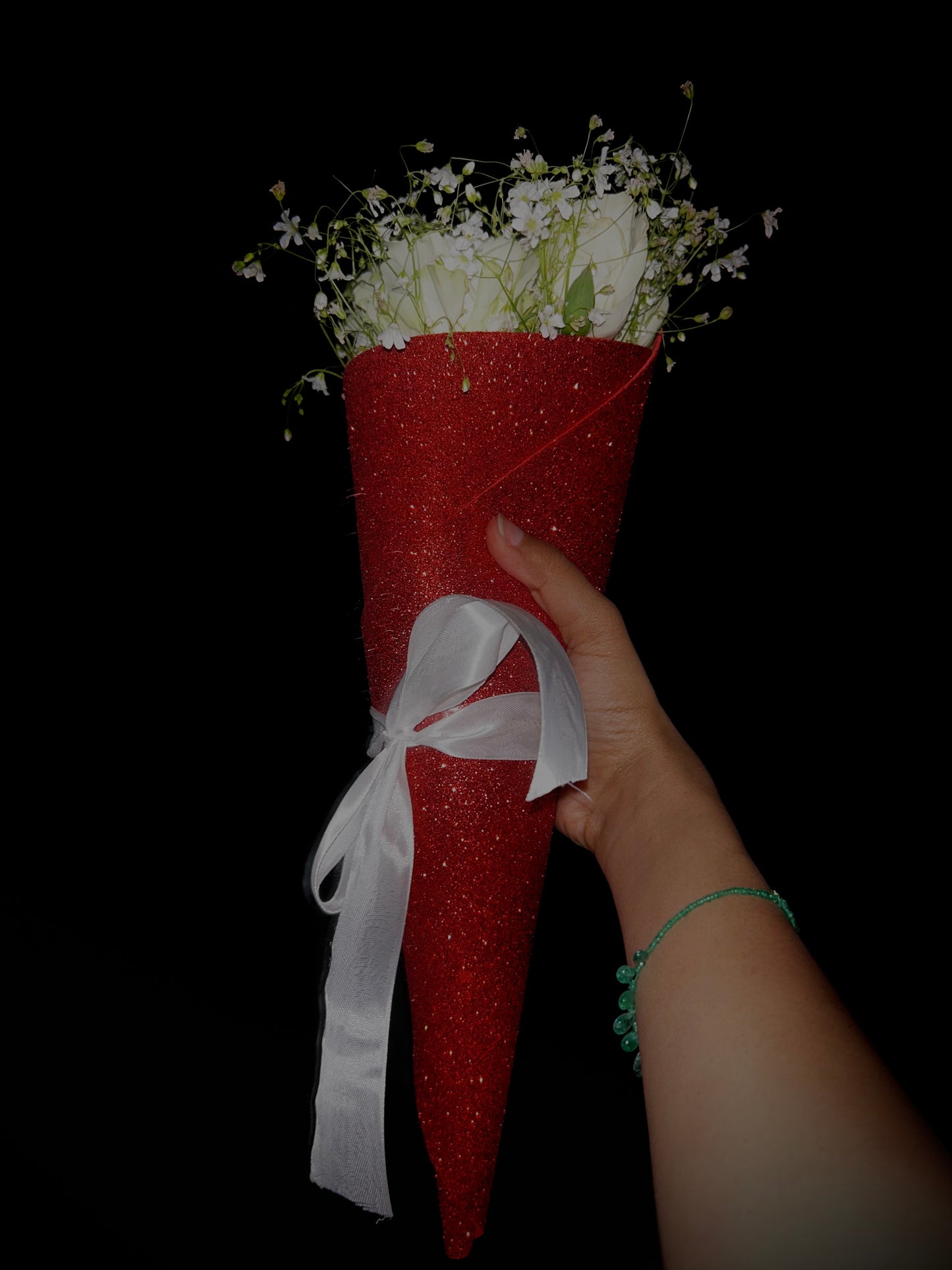White Rose Glitter Bouquet