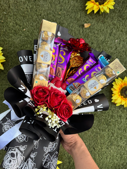 Rose & Chocolate Candle Bouquet – Sweetness Wrapped with Love