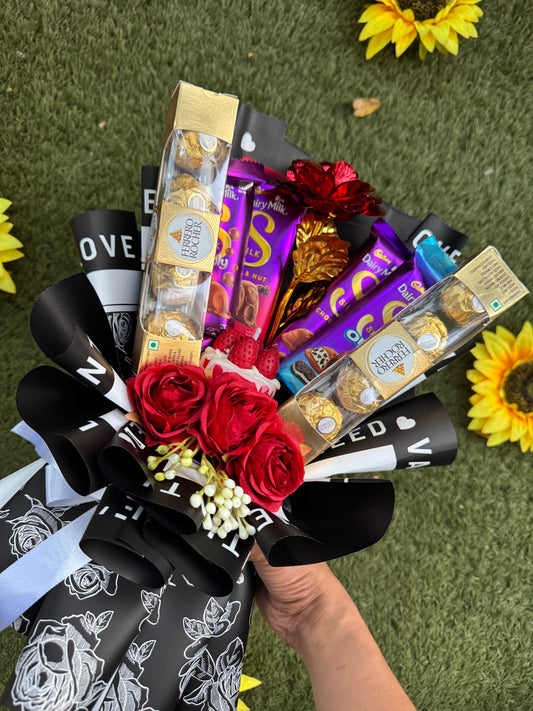 Rose & Chocolate Candle Bouquet – Sweetness Wrapped with Love