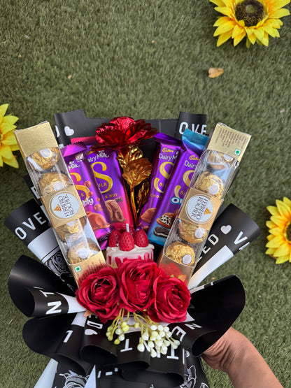 Rose & Chocolate Candle Bouquet – Sweetness Wrapped with Love