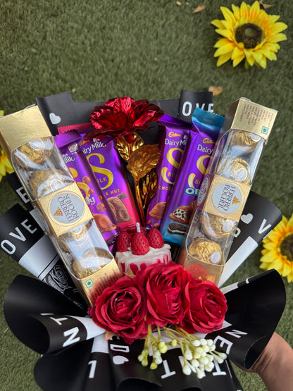 Rose & Chocolate Candle Bouquet – Sweetness Wrapped with Love