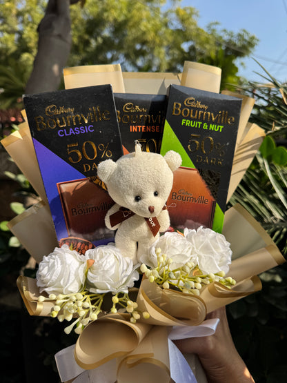 Bournville Chocolate & Teddy Bouquet – Dreamy treat for dark-chocolate hearts
