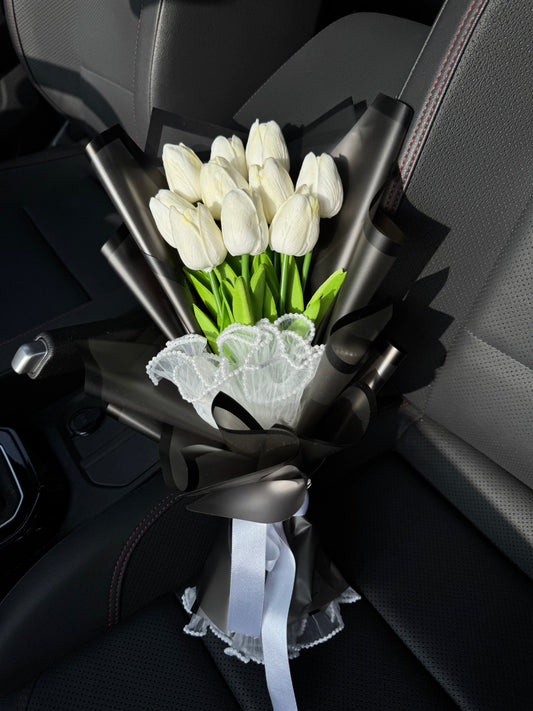 White Tulip Bouquet –Soft Blooms, Everlasting Charm