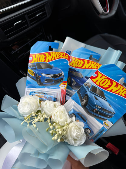 Blue Legend Hot Wheels Bouquet – Three Icons Wrapped In Calm Elegance