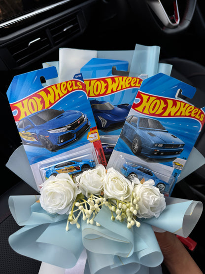 Blue Legend Hot Wheels Bouquet – Three Icons Wrapped In Calm Elegance