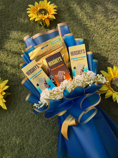 Hershey’s Chocolate Bouquet – Sweet Elegance Wrapped In Royal Blue