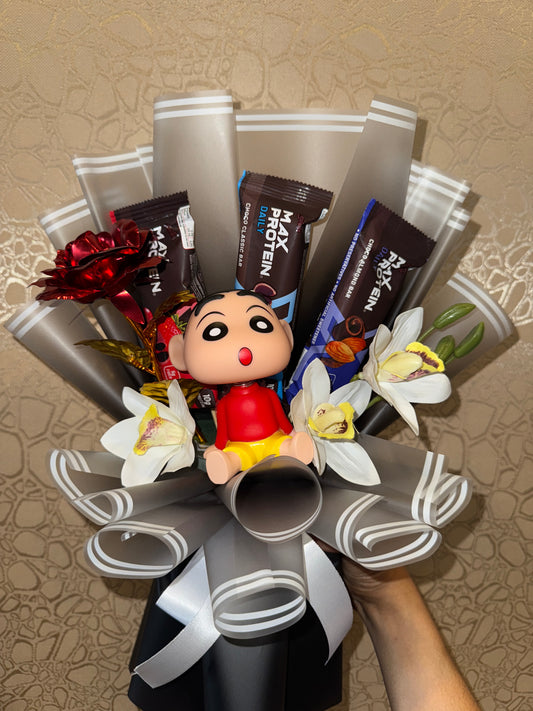 ShinChan Protein Bar Bouquet – Fun, Fitness & Floral Charm