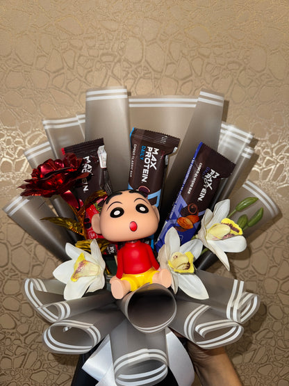 ShinChan Protein Bar Bouquet – Fun, Fitness & Floral Charm