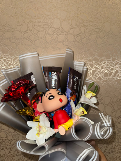 ShinChan Protein Bar Bouquet – Fun, Fitness & Floral Charm