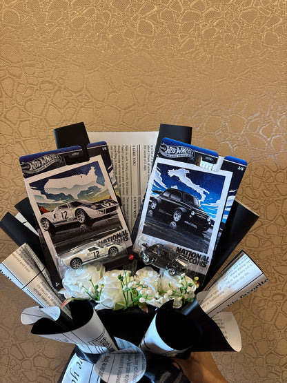 Hot Wheels “National Icons” Collectible Bouquet – Twin Car Gift with Roses