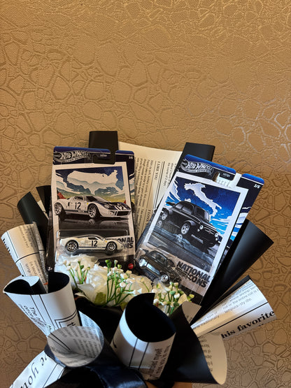 Hot Wheels “National Icons” Collectible Bouquet – Twin Car Gift with Roses
