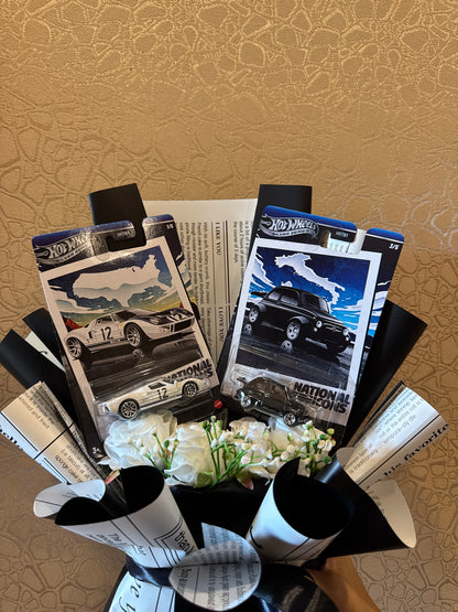 Hot Wheels “National Icons” Collectible Bouquet – Twin Car Gift with Roses