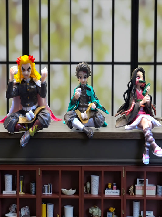 Demon Slayer Set of 3 Action Figures – Rengoku, Tanjiro & Nezuko Collectible Toys