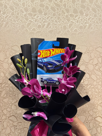 Custom 18 Ford Mustang GT Dendrobium Orchid Hot Wheels Bouquet – Luxury & Elegance