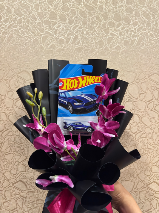 Custom 18 Ford Mustang GT Dendrobium Orchid Hot Wheels Bouquet – Luxury & Elegance