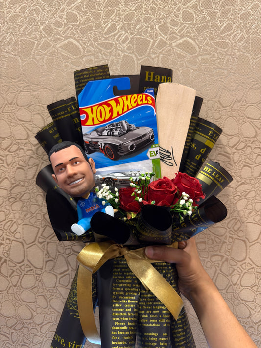 Hot Wheels MS Dhoni Collector’s Bouquet – Signature Bat, Bubble Head & Red Roses