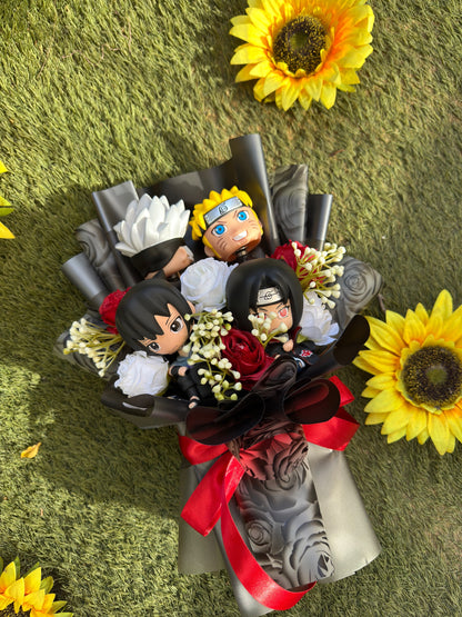 Naruto Anime Character Bouquet – Naruto, Sasuke, Kakashi & Itachi Edition