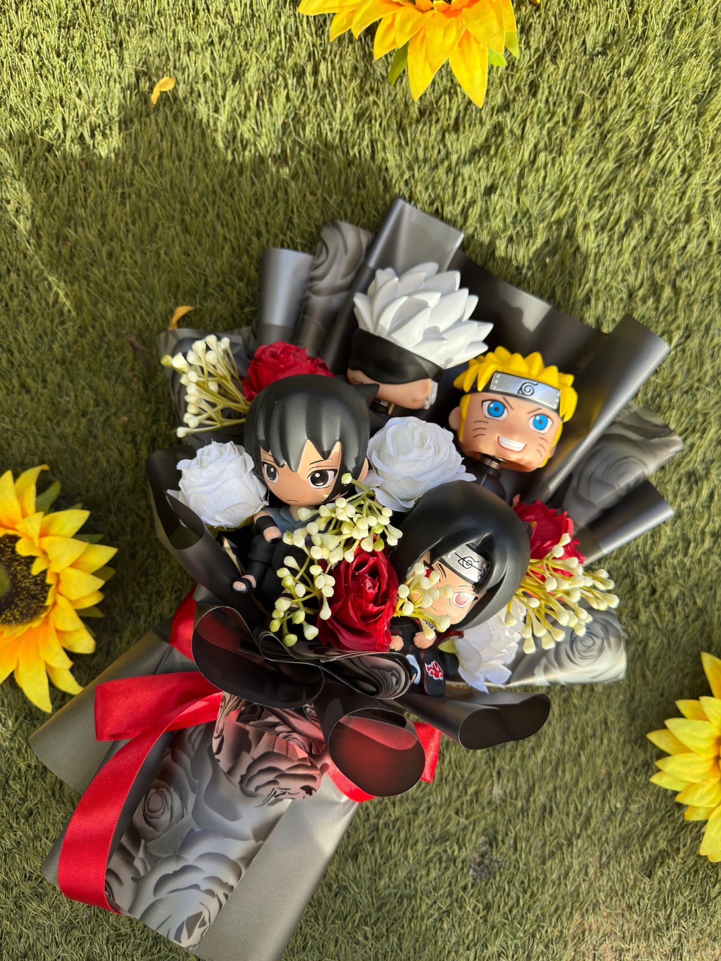 Naruto Anime Character Bouquet – Naruto, Sasuke, Kakashi & Itachi Edition